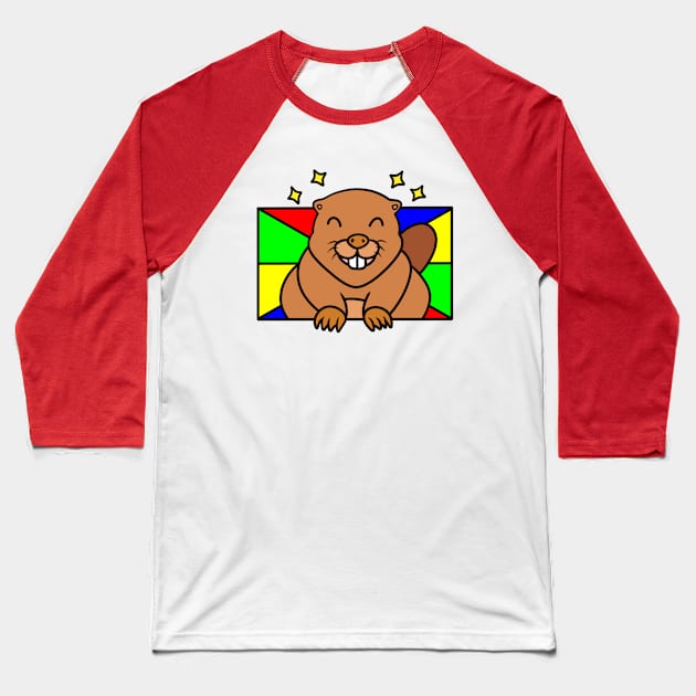 Funny cartoon beaver Baseball T-Shirt by Andrew Hau